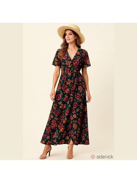 bobeau Dresses & Skirts - Bobeau Maxi Wrap Dress, SZ S, PTP 18”, L 54” Curves up in front, Elegant Look
